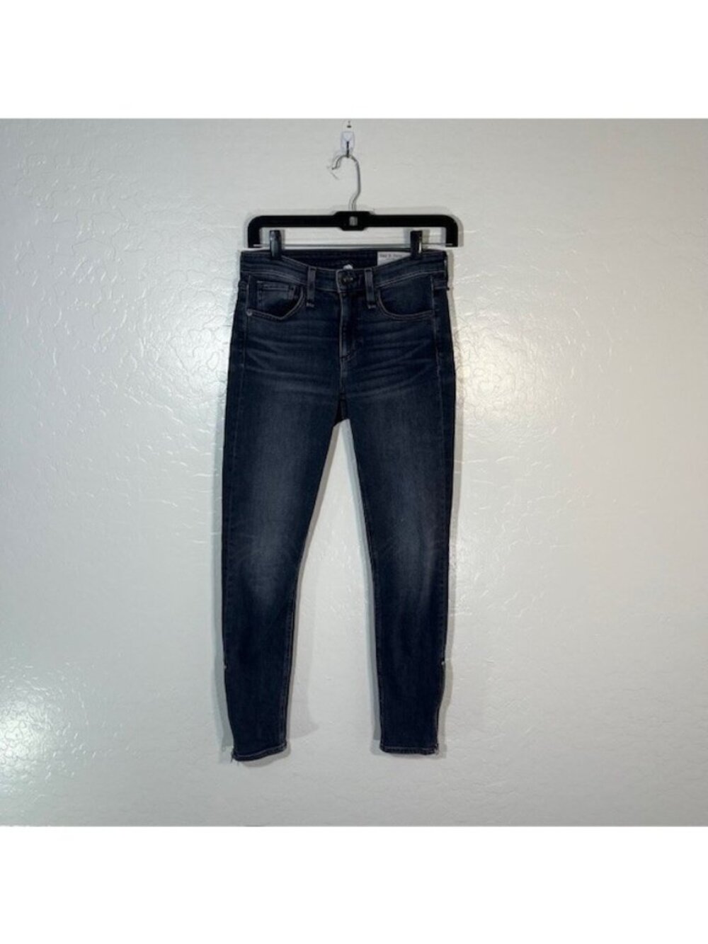 Rag and Bone Jeans Womens 24 Cate Mid Rise Ankle Zipper Skinny Black Denim